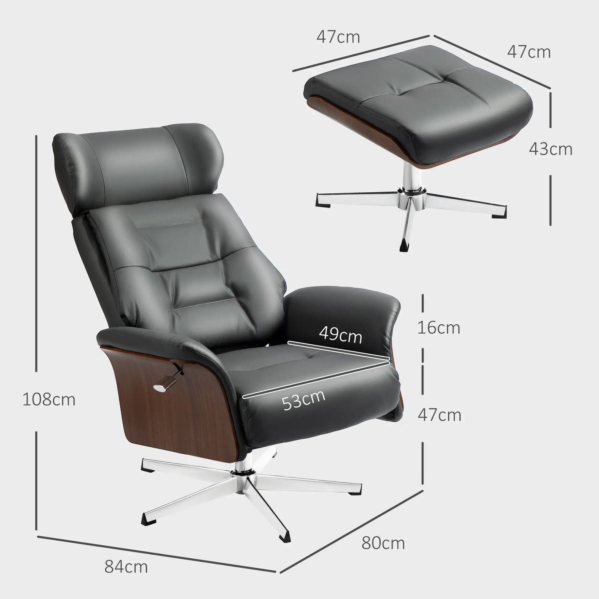 Nancy's Tortosendo Relaxfauteuil met Hocker - Relaxstoel - Loungestoel - Donkergrijs - Kunstleer