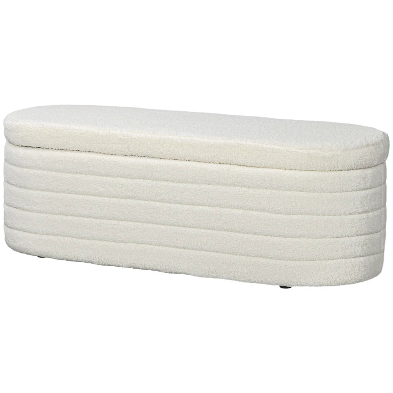 Nancy's Lordelo Hocker - Bankje - Opbergbank - Créme wit - Teddy Fleece - ± 115 x 40 x 40 cm