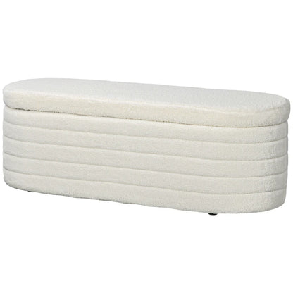 Nancy's Lordelo Hocker - Bankje - Opbergbank - Créme wit - Teddy Fleece - ± 115 x 40 x 40 cm