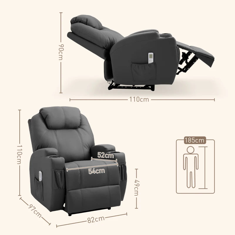 Nancy's Mesao Massagestoel - Relaxfauteuil - Relaxstoel - Bioscoopstoel - Verstelbare Rugleuning - Voetensteun - Grijs - Kunstleer