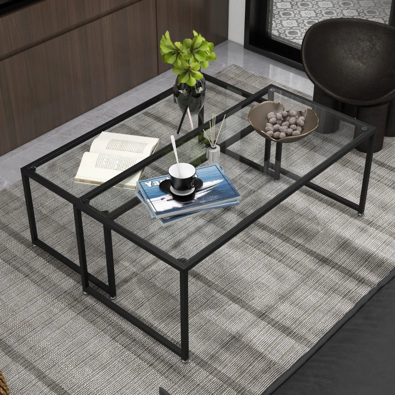 Nancy's Togueda Coffee Table Set - Modern Coffee Tables - Coffee Table - Black - Glass / Steel