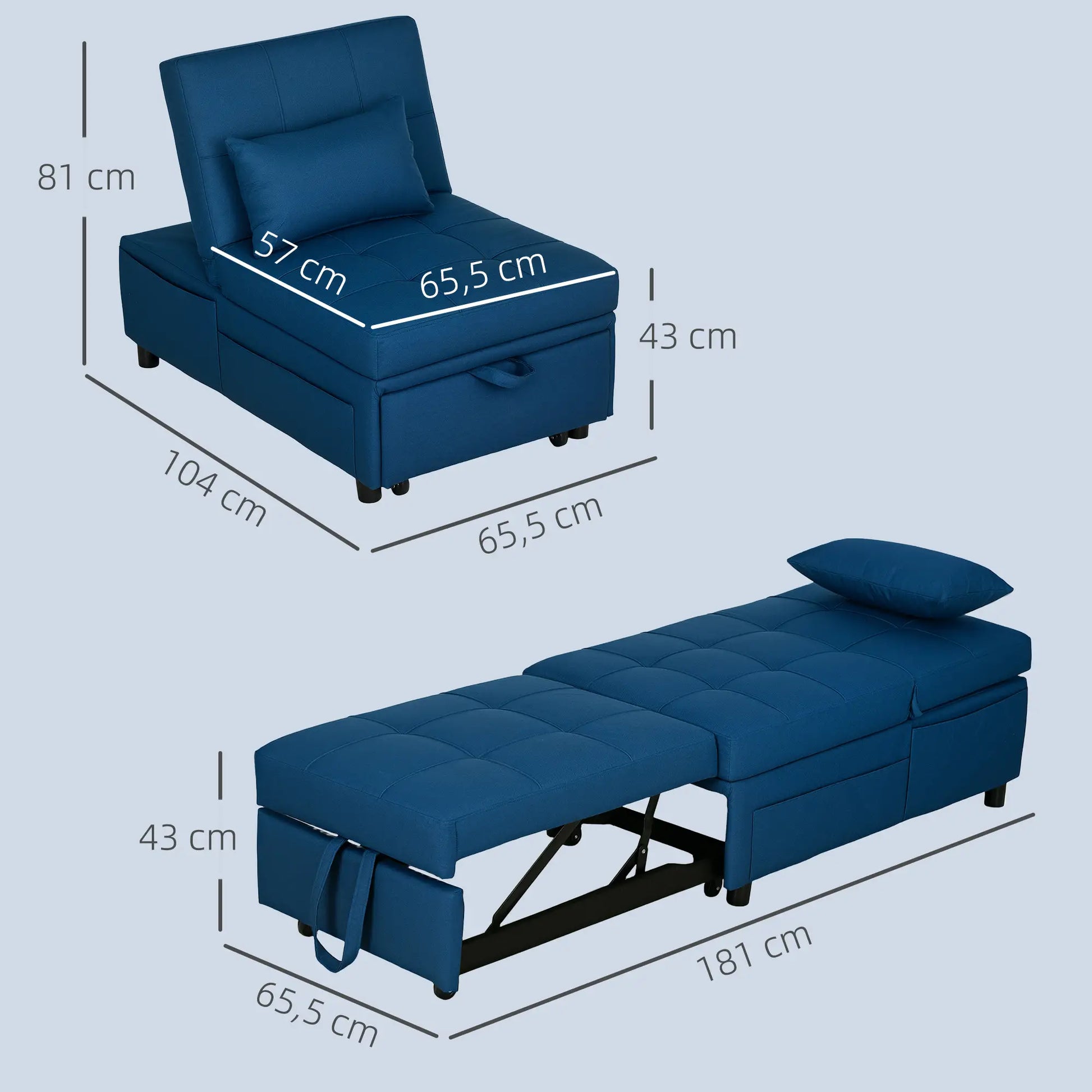 Nancy's Panchorra Slaapbank - Logeerbed - Slaapstoel - Blauw - Linnen