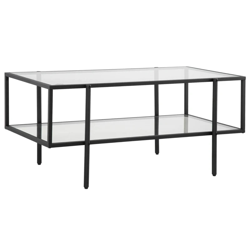 Nancy's Lavradas Salontafel - Koffietafel - Zwart - Glas / Staal - ± 100 x 55 x 45 cm