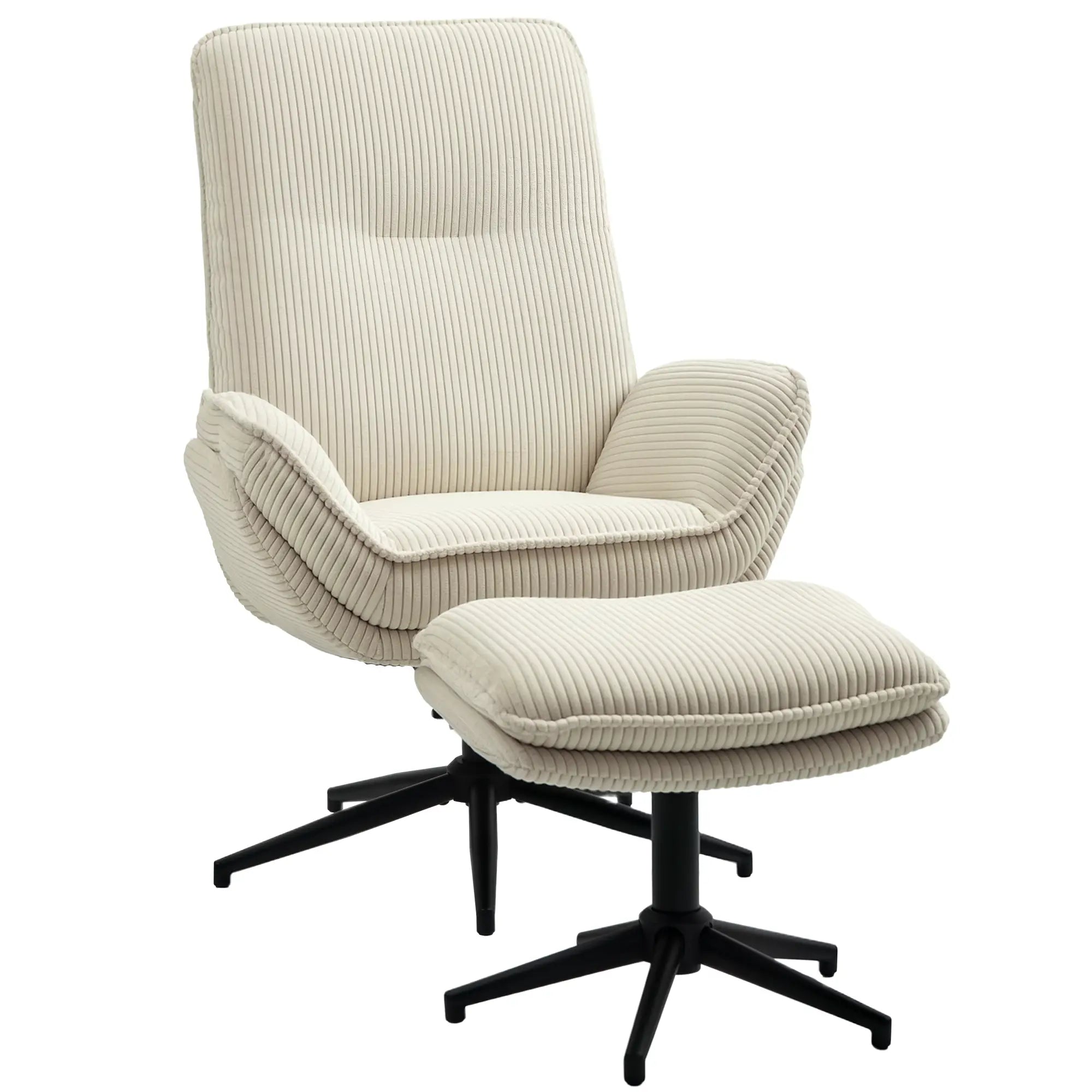 Nancy's Labrujó Relaxfauteuil met Voetenbank - Loungestoel - Relaxstoel - Draaibaar - Beige - Ribfluweel