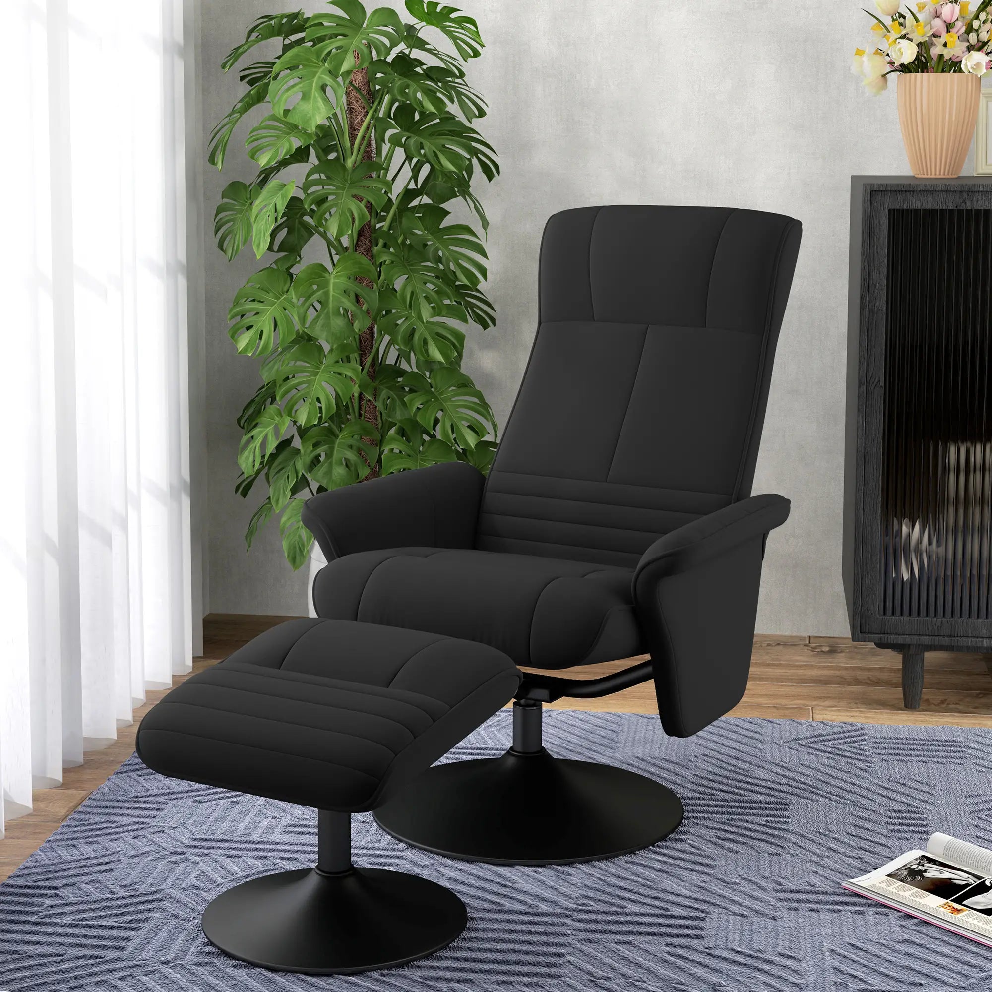 Nancy's Teixoso Relaxfauteuil met Hocker - Relaxstoel - Loungestoel - Zwart