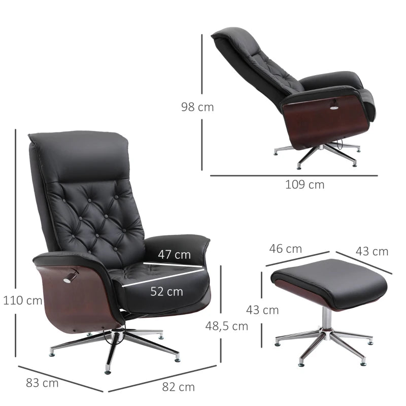 Nancy's Fementoes Relaxfauteuil - Relaxstoel - Ligstoel - Verstelbare Rugleuning - Draaibaar - Met Voetenbank - Zwart - Kunstleer