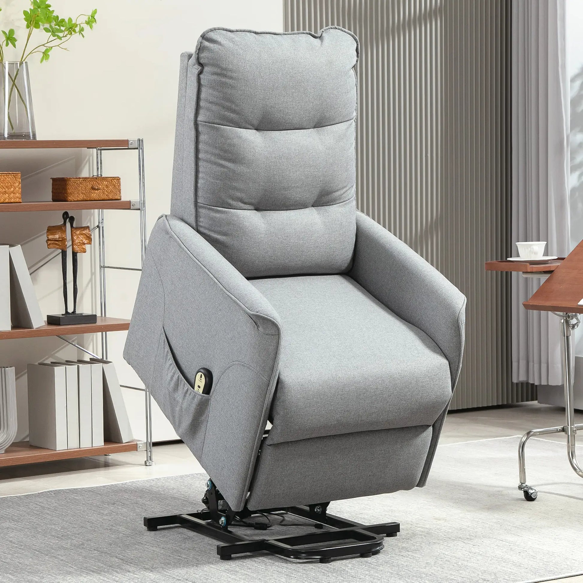 Nancy's Louredo Sta op Stoel - Seniorenstoel - Opsta Stoel - Relaxfauteuil - Grijs - Linnen