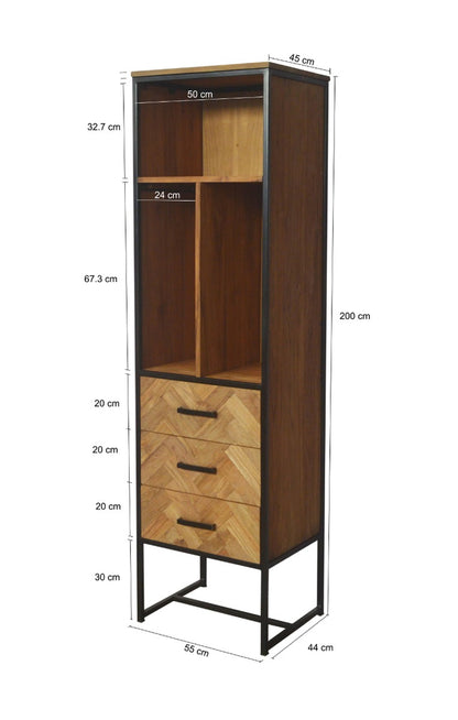 Nancy's Ilha Kast - Wandkast - Staande Kast - Teakhout - Staal - 55 x 45 x 200 cm