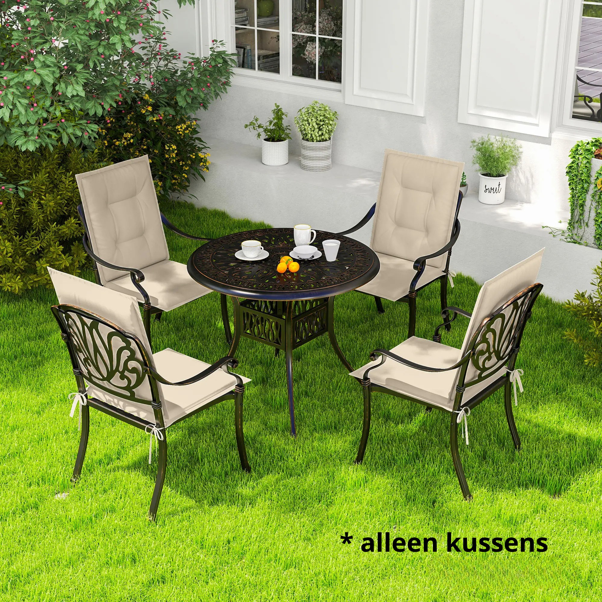 Nancy's Cerea Tuinkussens - Set van 4 - Tuinstoel kussens - Beige