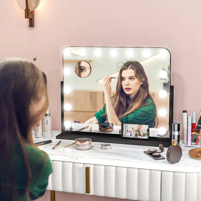 Nancy's Foladosa Make-up Mirror - Beauty Mirror - With LED Lighting - Rotatable - 10x Magnification - Black - ± 60 x 50 cm