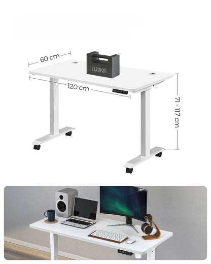 Nancy's Asiago Verstelbaar Bureau - Zit-Sta Bureau - Elektrisch Bureau - Wit - 120 x 60 x 71-117 cm