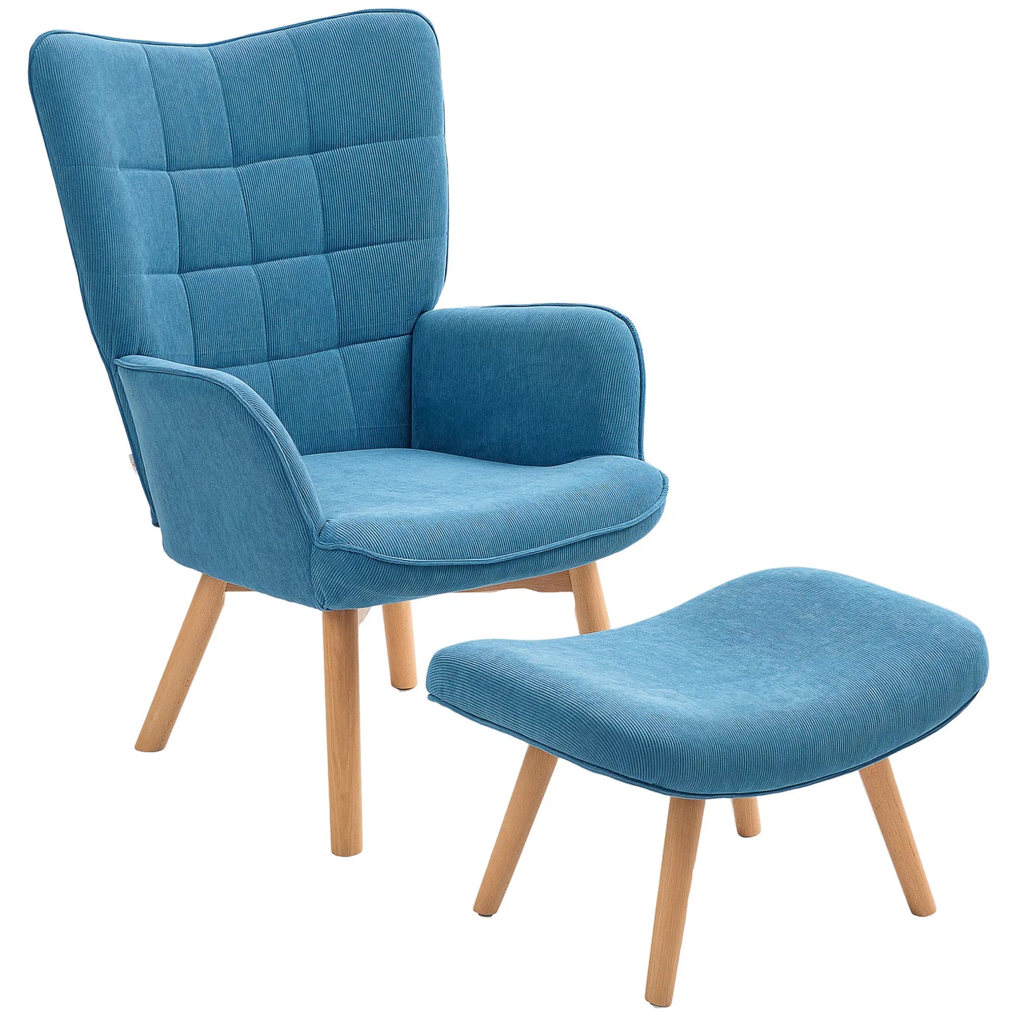 Nancy's Meirinhas Relaxfauteuil met Hocker - Relaxstoel - Loungestoel - Blauw - Ribfluweel