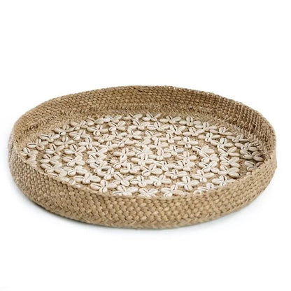 Bazar Bizar Costa Shell Plaat - Naturel Wit - M - Gras - Schelpen - Ø 42 cm