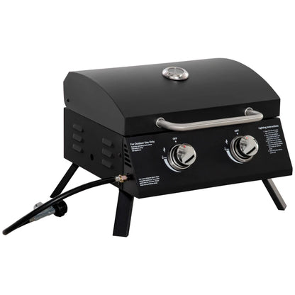 Nancy's Pousa Barbecue - BBQ - Grill - Gas BBQ - Met 2 Branders - Mobiele Barbecue - Staal - Zwart