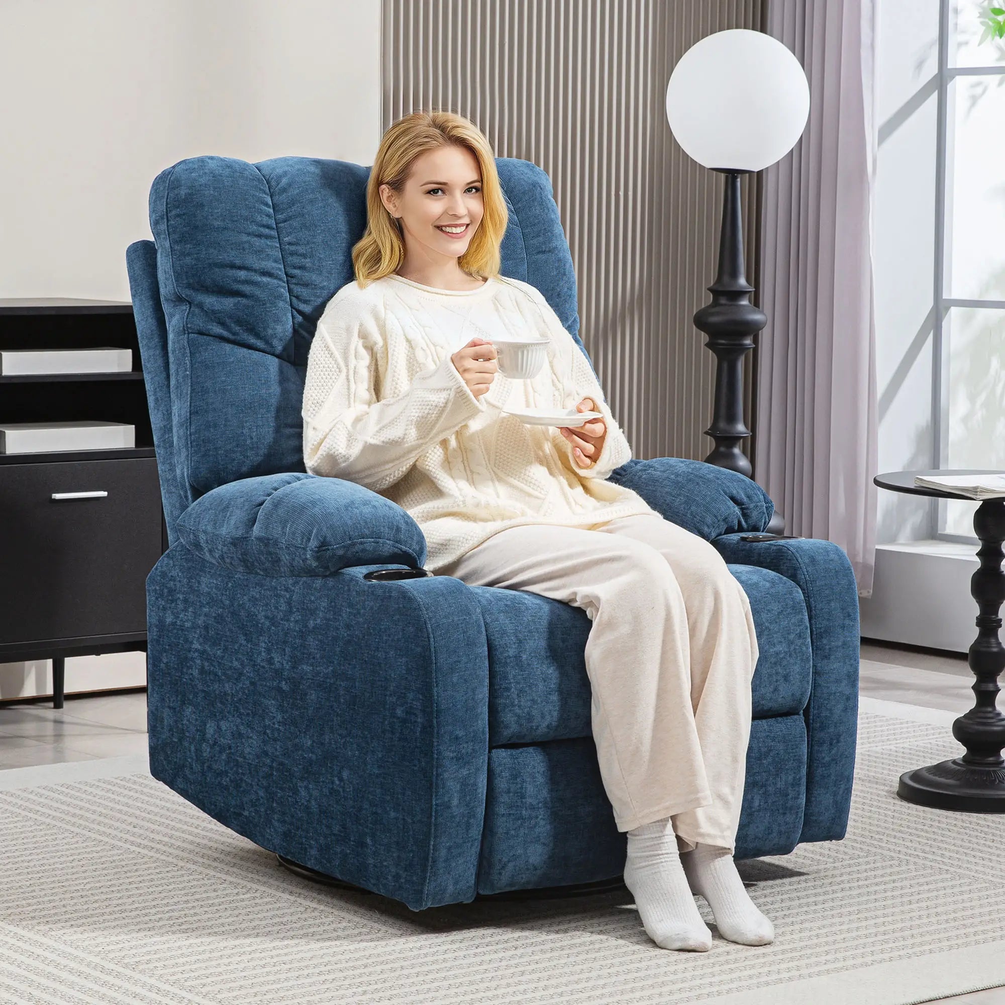 Nancy's Pigeiros Relaxfauteuil - Ligstoel - Relaxstoel - Loungestoel - Blauw - Linnen