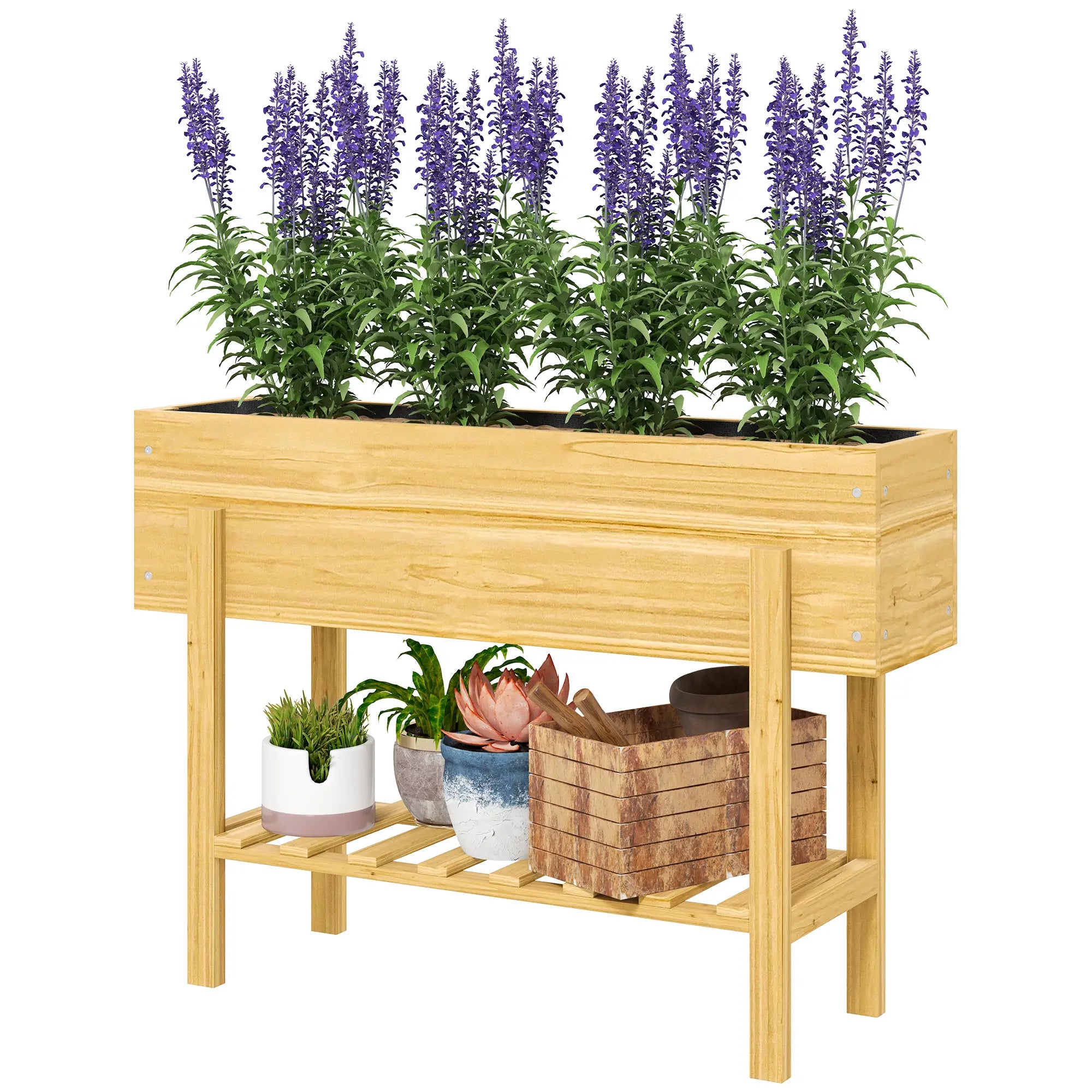 Nancy's Midões Plantenbak - Verhoogd Bloembed - Plantenrek - Tuinbed - Dennenhout - ± 100 x 30 x 70 cm