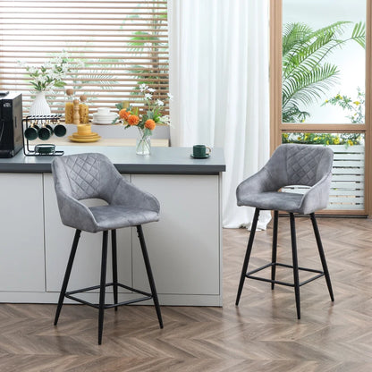 Nancy's Campia Bar Stools - Bar Chairs - Set of 2 - Gray - Velvet - 50 x 53 x 94 cm