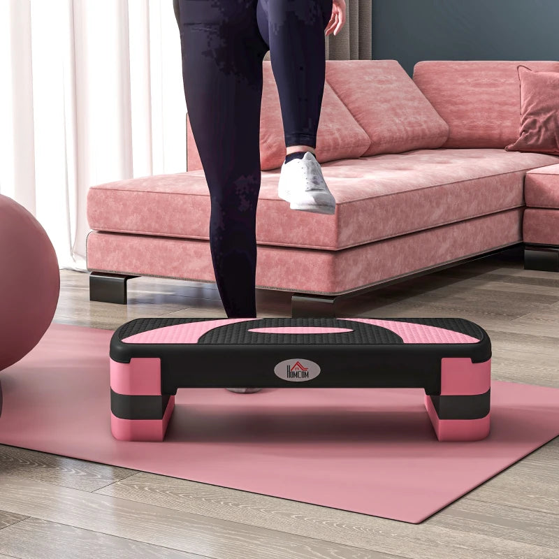 Nancy's Aviatico Aerobic Step - Fitness Step - Stepper - Hauteur réglable - Noir / Gris / Rose - ± 80 x 30 x 20 cm