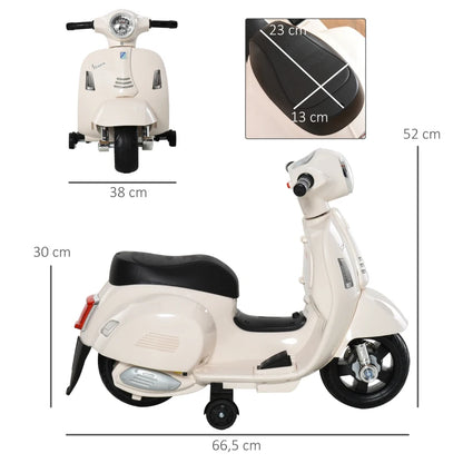 Nancy's Anna Elektrische Kinderscooter - Vespa - Motorfiets - Kindermotor - Claxon / Verlichting - Wit