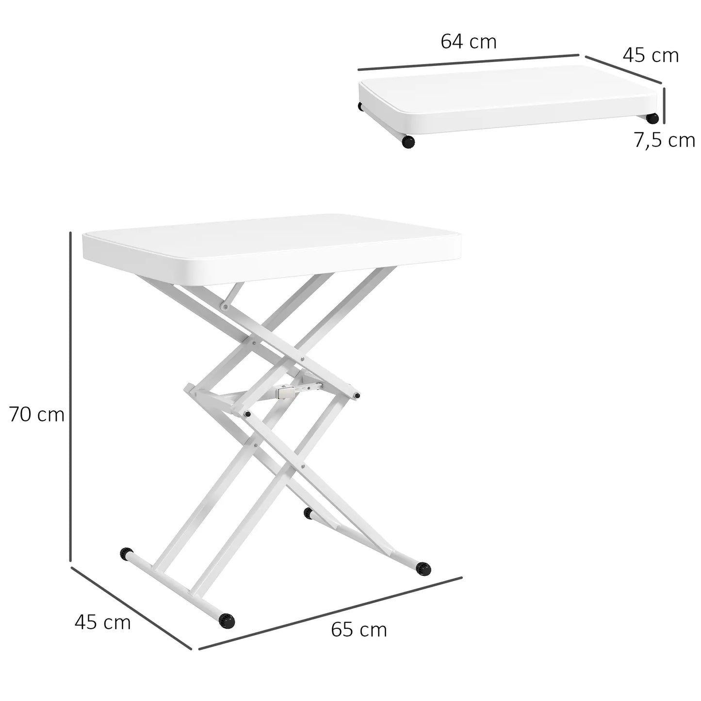 Nancy's Turcifal Tuintafel - Balkontafel - Inklapbaar- In Hoogte Verstelbaar - Wit - 65 x 45 x 70 cm