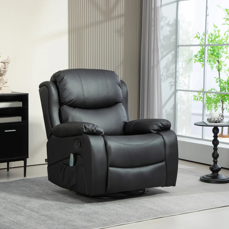 Nancy's Nespereira Massagestoel - Relaxfauteuil - Relaxstoel - Verwarmingsfunctie - Verstelbare Rugleuning - Draaibaar - Zwart - Kunstleer