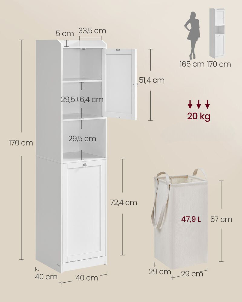 Nancy's Lodares Badkamerkast - Badkamermeubel - Wit - 40 x 40 x 170 cm