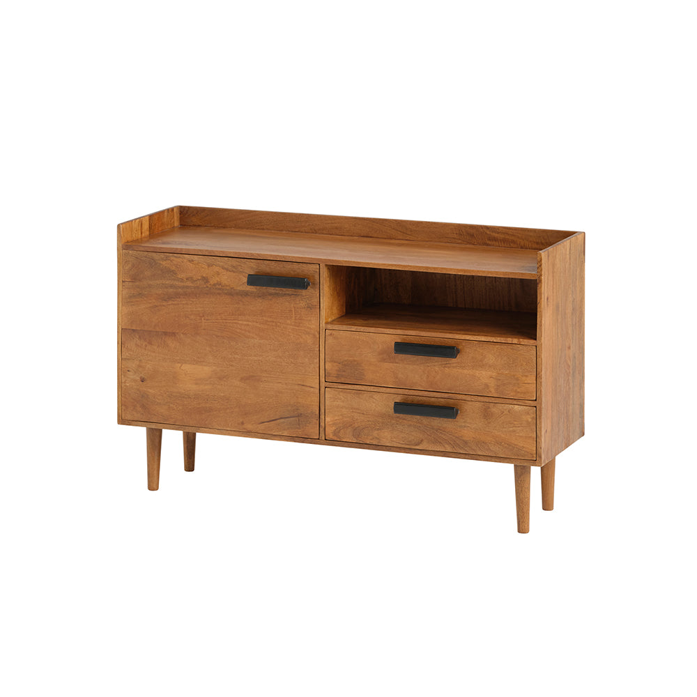 Buffet Nancy's Cortes - Meuble de rangement - 2 tiroirs et 1 compartiment ouvert - Gingembre - Bois de manguier massif - 130 x 40 x 80 cm