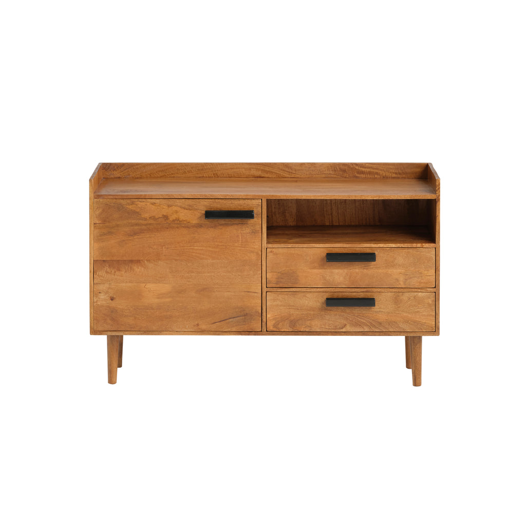 Buffet Nancy's Cortes - Meuble de rangement - 2 tiroirs et 1 compartiment ouvert - Gingembre - Bois de manguier massif - 130 x 40 x 80 cm