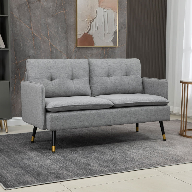 Nancy's Esther 2-seater sofa in retro design, with button placket, sofa, linen look, light gray + black + gold