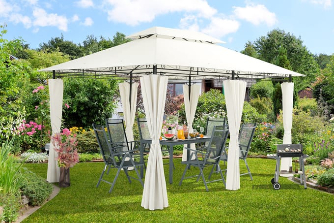 Pavillon Luzio de Nancy - Tente de fête - Pavillon de Jardin - Beige - Protection UV - ± 300 x 400 x 270 cm