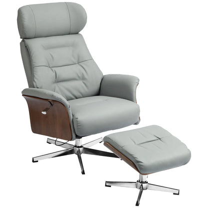 Nancy's Valbom Relaxfauteuil met Voetenbank - Relaxstoel - Fauteuil - Loungestoel - Lichtgrijs - Kuntstleer