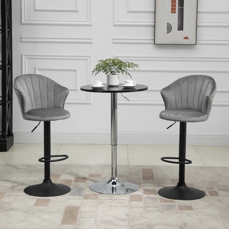 Nancy's Altino Bar Stools - Kitchen Stool - Set of 2 - Adjustable Height - Gray - Velvet