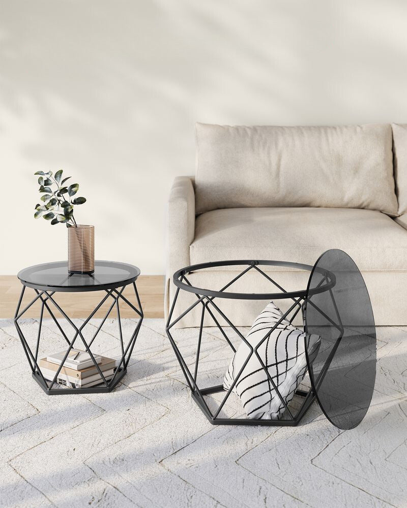 Nancy's Valoura Coffee Table Set - Side tables - Coffee table - Gray / Black - Glass / Steel