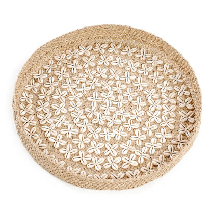 Bazar Bizar Costa Shell Plaat - Naturel Wit - M - Gras - Schelpen - Ø 42 cm