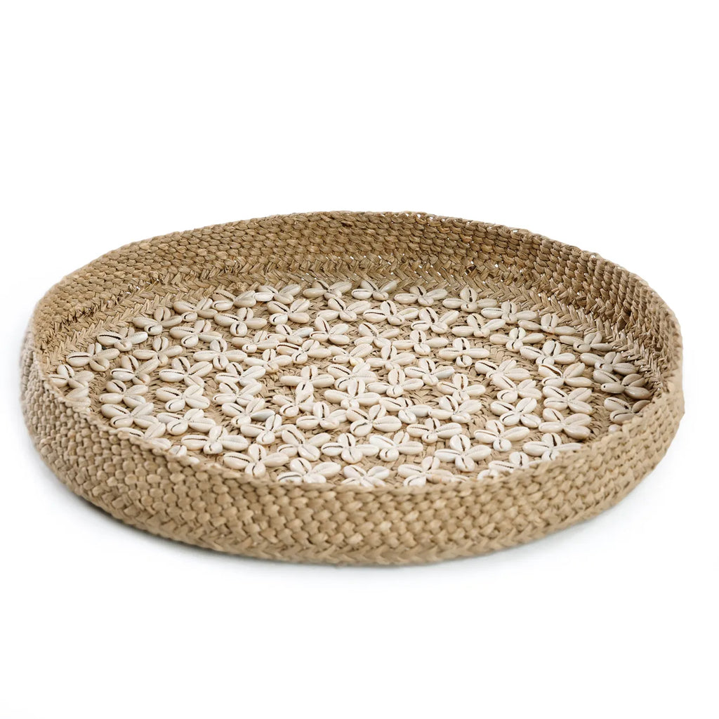 Bazar Bizar Costa Shell Plaat - Naturel Wit - M - Gras - Schelpen - Ø 42 cm