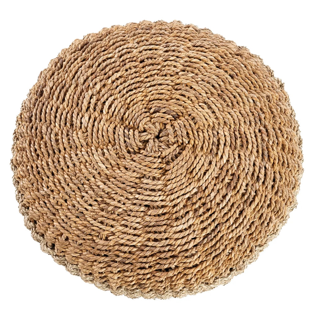 Bazar Bizar Macrame Poef - Naturel - Wit - Seagrass - 60 x 60 x 35 cm