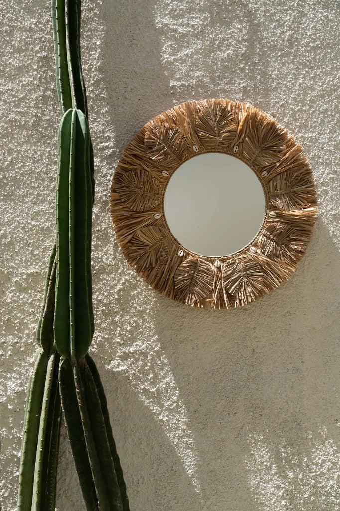 Bazar Bizar Palm Tree Spiegel - Naturel - Raffia - Ø 60 cm