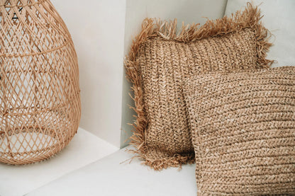 Bazar Bizar Raffia Flores Kussenhoes - Naturel - Raffia - 40 x 40 cm