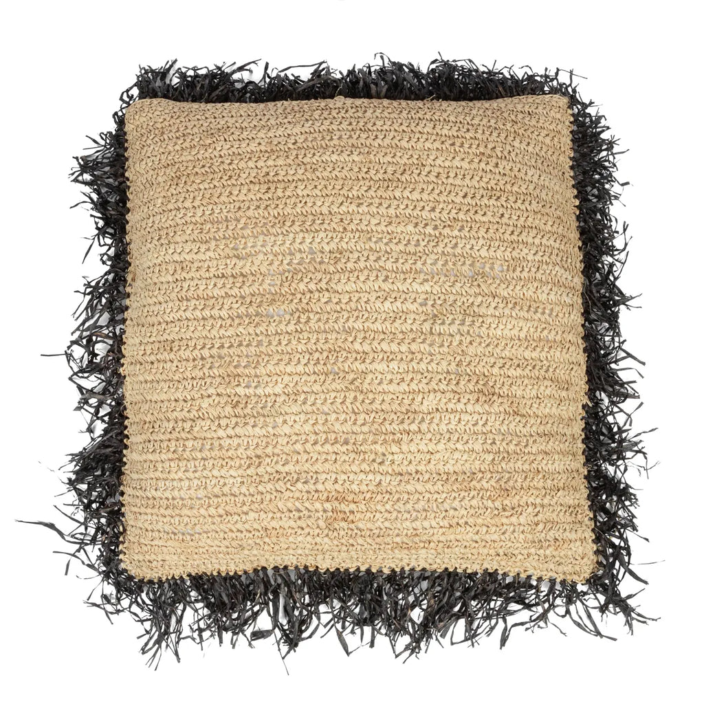 Bazar Bizar Raffia Kussenhoes - Naturel Zwart - Raffia - 60 x 60 cm