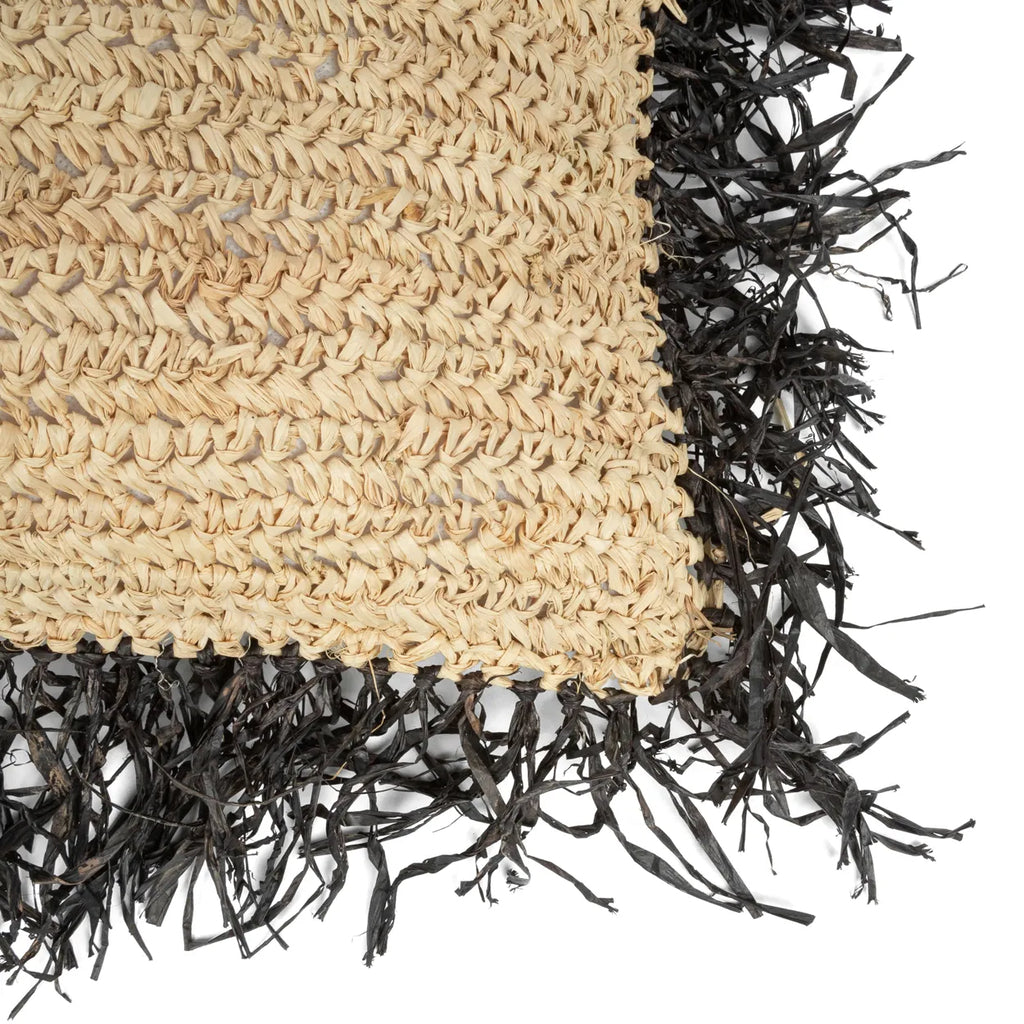 Bazar Bizar Raffia Kussenhoes - Naturel Zwart - Raffia - 60 x 60 cm