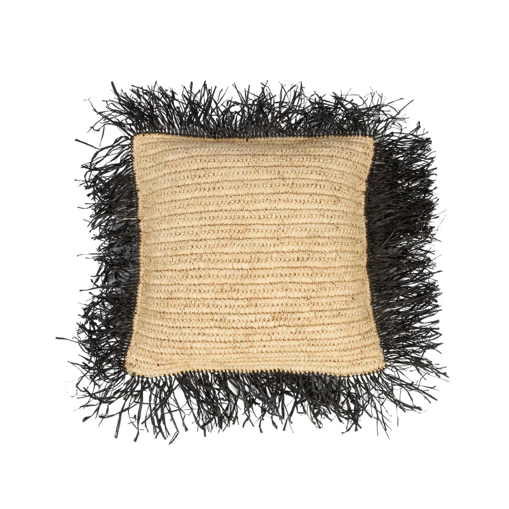 Bazar Bizar Raffia Kussenhoes - Naturel Zwart - Raffia - 40 x 40 cm