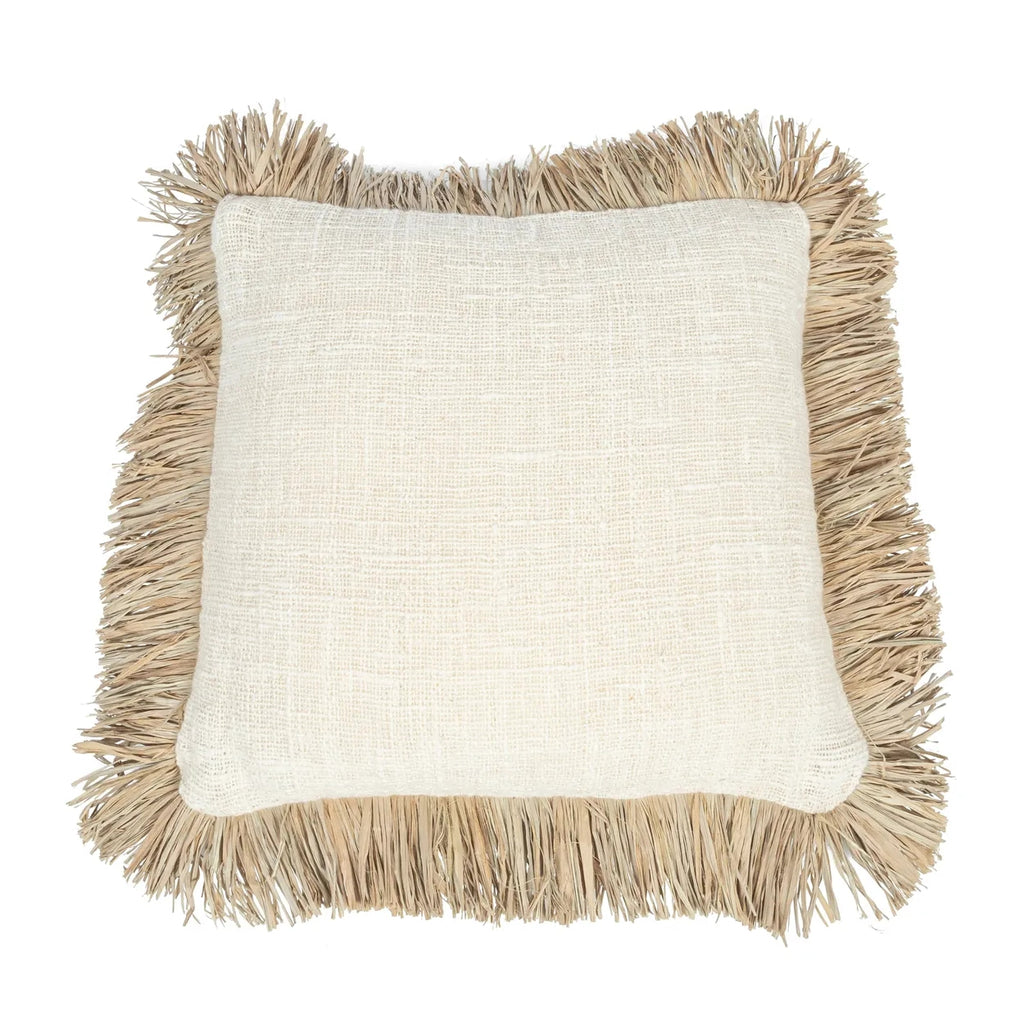 Bazar Bizar Saint Tropez Kussenhoes - Naturel Wit - Katoen - Raffia - 60 x 60 cm