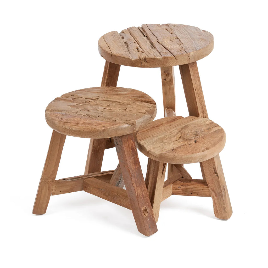 Bazar Bizar Yatai Kruk - Naturel - Teak hout - ± Ø 30 x 25 cm