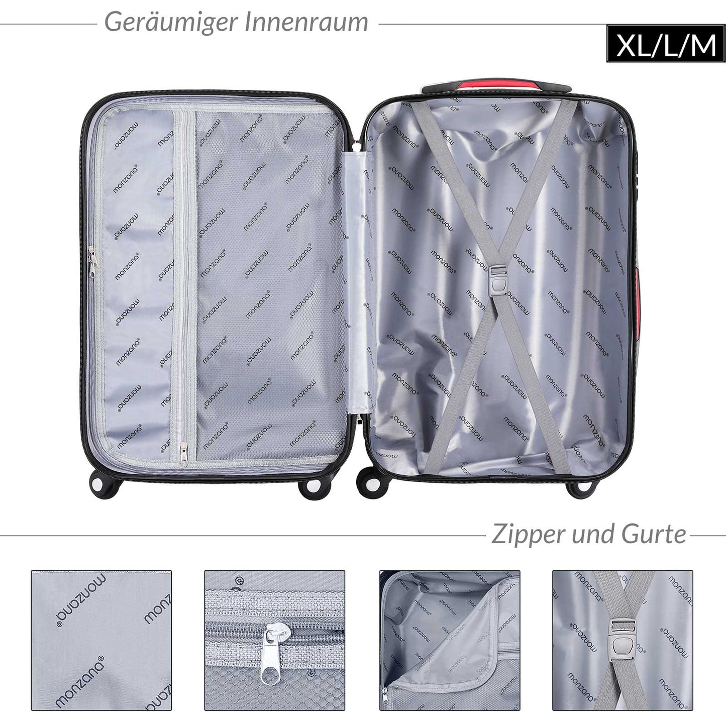 Nancy's Lochbuie Kofferset - Reiskoffers - 3-delig - Hardcase - Extra Riemen - Praktisch Netvak - ABS - Zilver