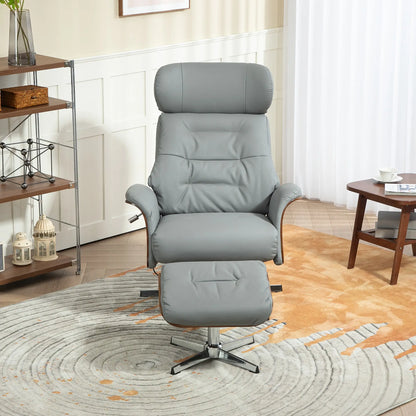 Nancy's Valbom Relaxfauteuil met Voetenbank - Relaxstoel - Fauteuil - Loungestoel - Lichtgrijs - Kuntstleer