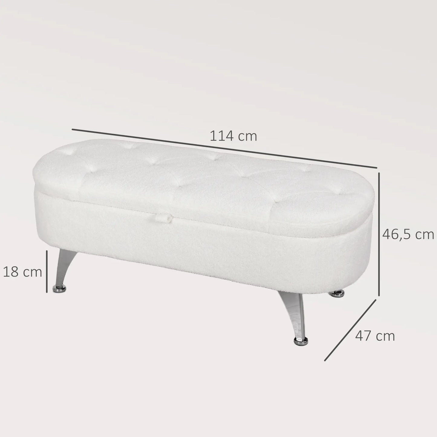 Nancy's Lomba Opbergbank - Bankje met opbergruimte - Wit / Zilver - Teddyfluweel - ± 115 x 45 x 45 cm