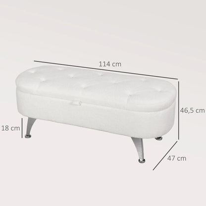 Nancy's Lomba Opbergbank - Bankje met opbergruimte - Wit / Zilver - Teddyfluweel - ± 115 x 45 x 45 cm