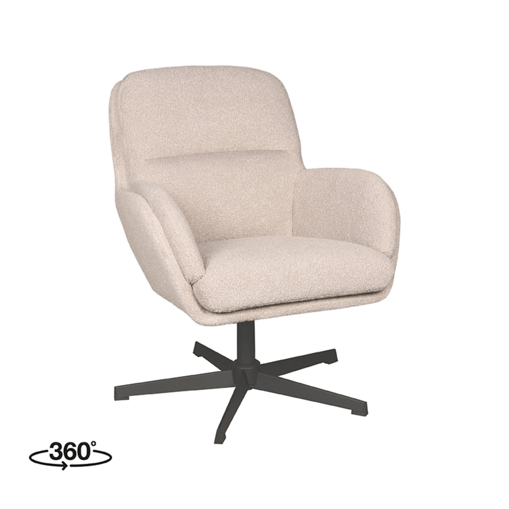 LABEL51 Draaifauteuil Moss - Naturel Boucle | Zwart Metaal - 70x77x90 cm