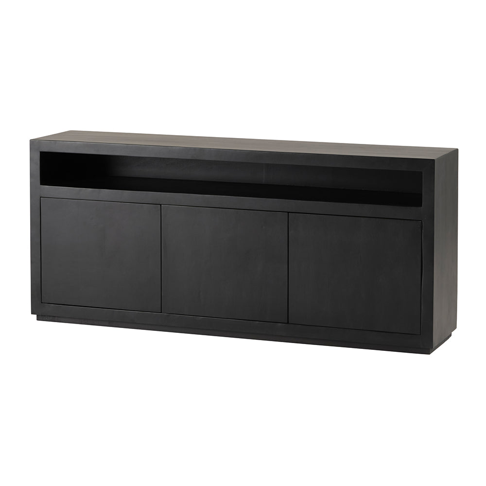 Buffet Nancy's Lapela - Meuble de rangement - 3 portes et 1 compartiment ouvert - Noir - Bois de manguier - ± 180 x 40 x 80 cm