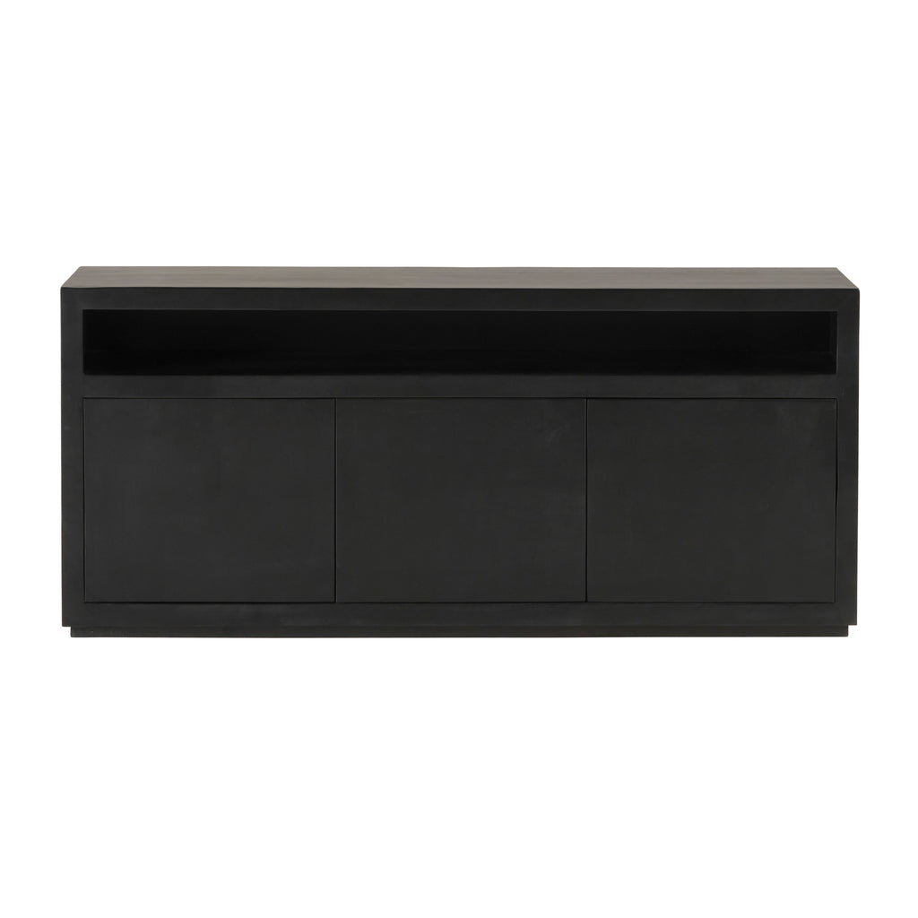 Buffet Nancy's Lapela - Meuble de rangement - 3 portes et 1 compartiment ouvert - Noir - Bois de manguier - ± 180 x 40 x 80 cm